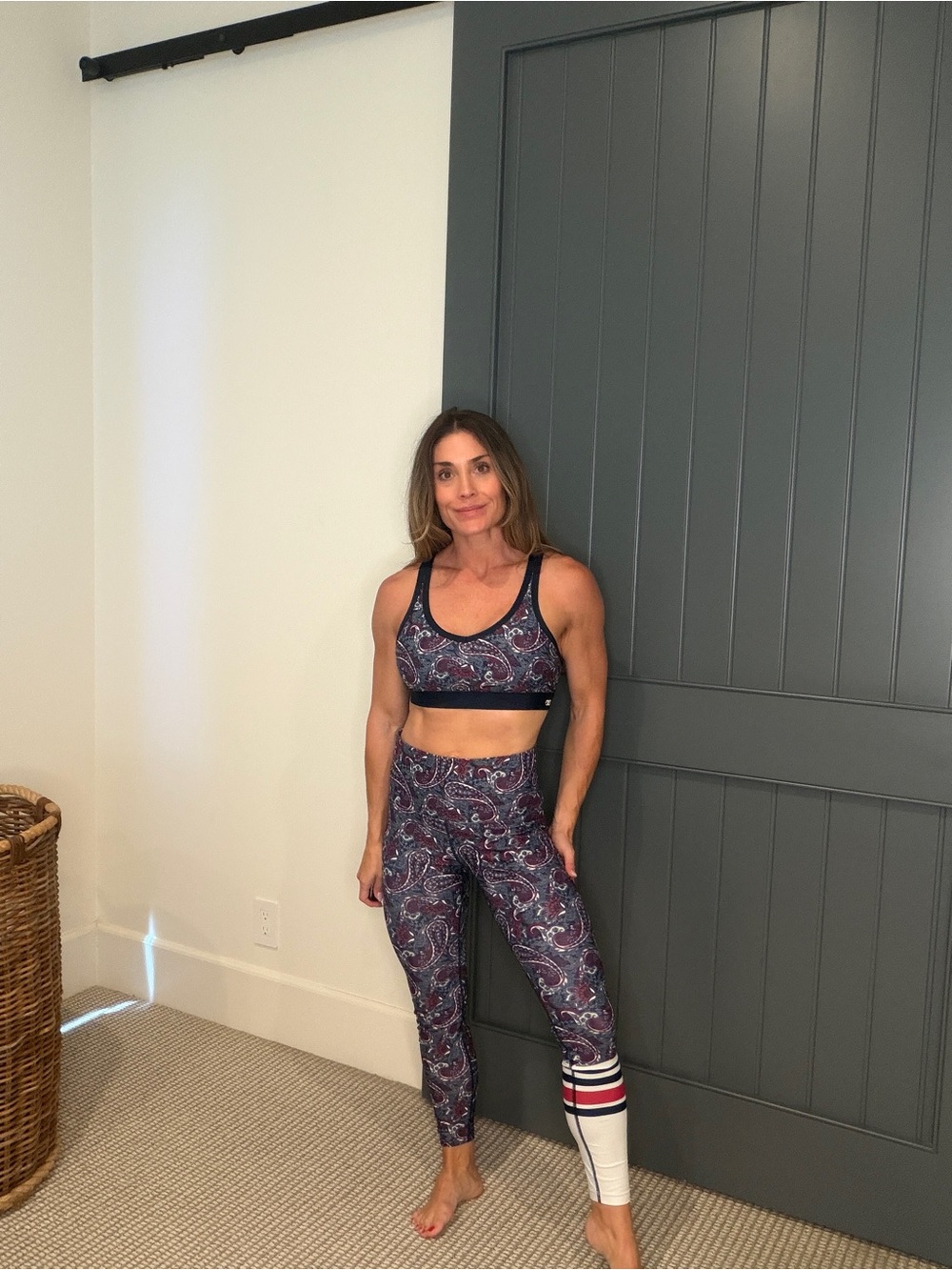 Lorna Jane Purple Paisley High-Waist Leggings with Contrast Ankle- SELLING SET